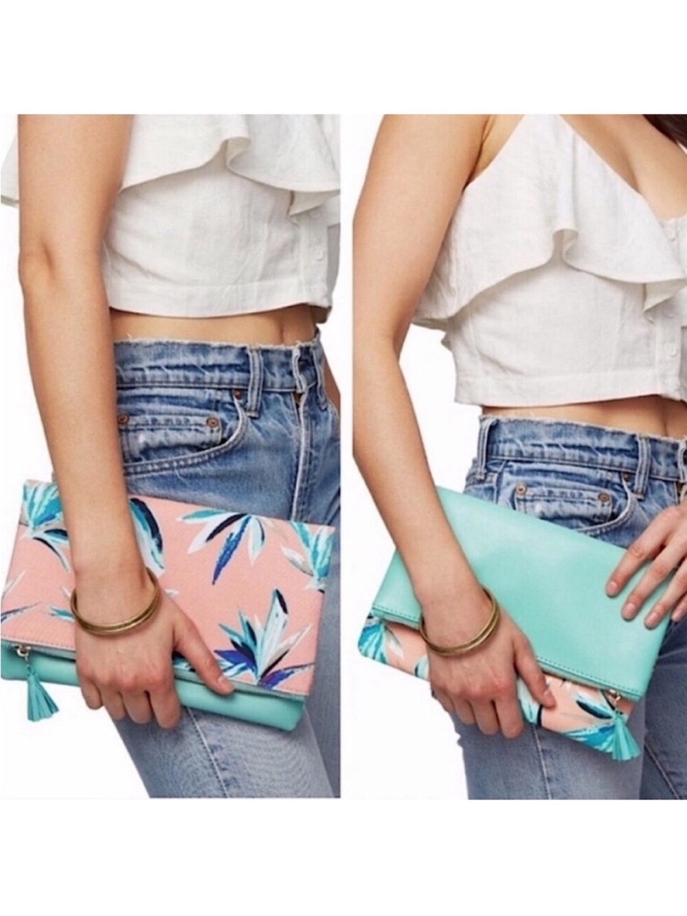 Rachel Pally Reversible Clutch in Coral / Mint with Large Floral Tropical Print